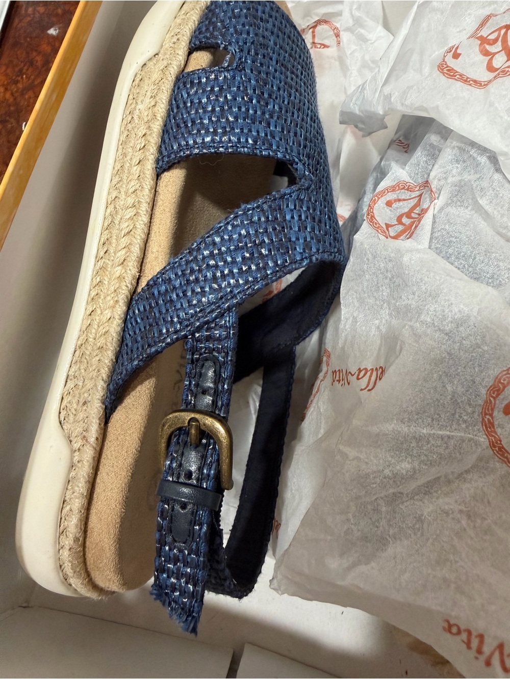 Bella Vita Navy Woven Slingback Sandals - Picture 4 of 8